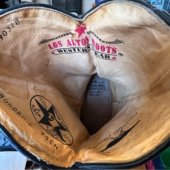 Los Altos Boots Ostrich Black Cherry Pointed Toe Cowboy Boots Size 7 - Picture 12 of 17